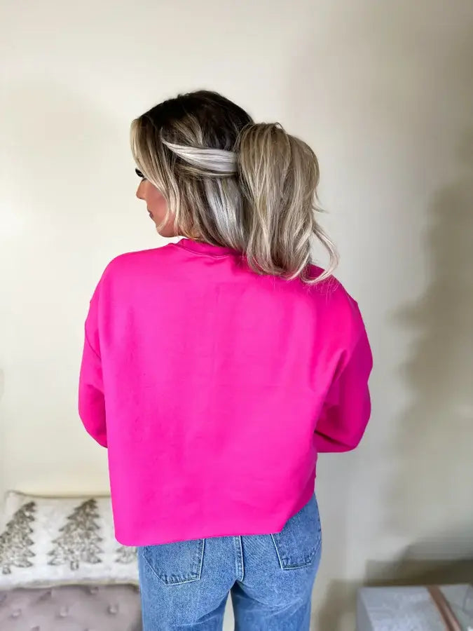 A Little Bit Dramatic Heliconia Cropped Puff Graphic Crew