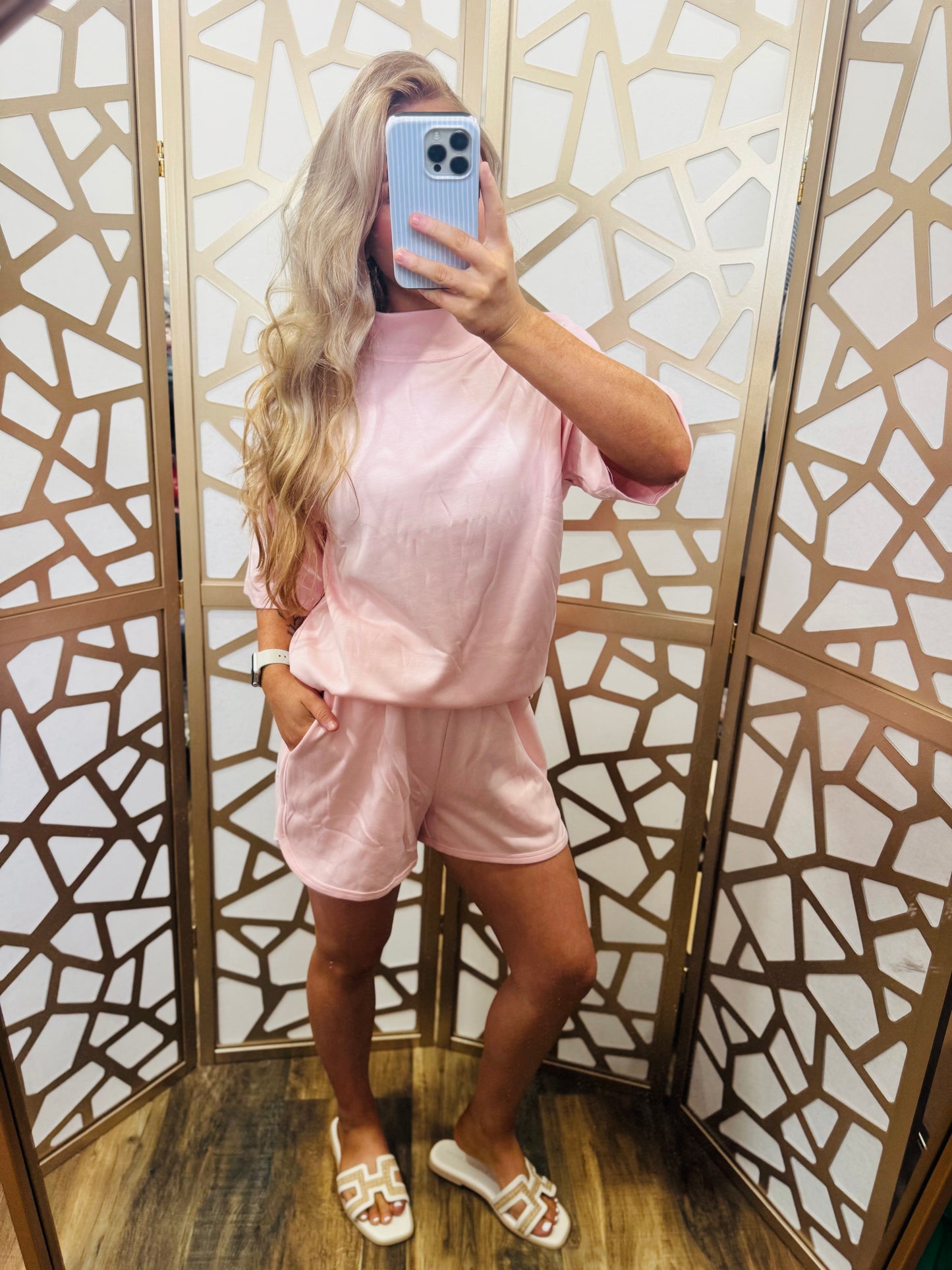 Mock Neck Oversize Tee and Shorts Set