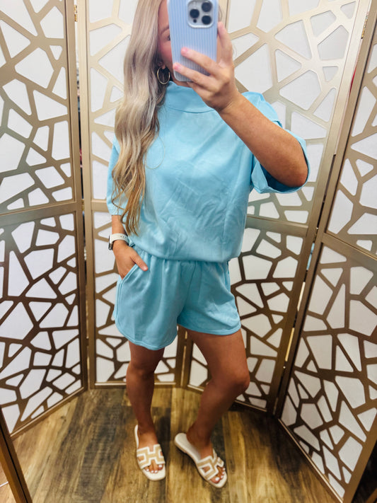 Mock Neck Oversize Tee and Shorts Set