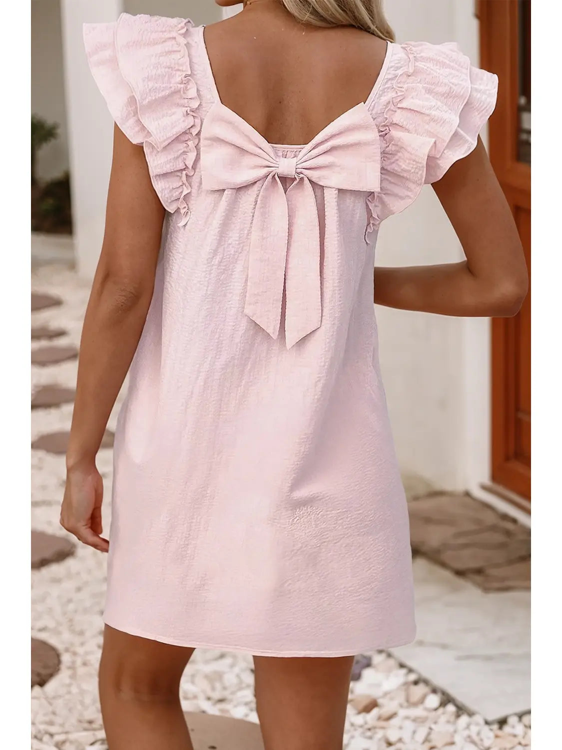 Blush Bow Ruffle Dress
