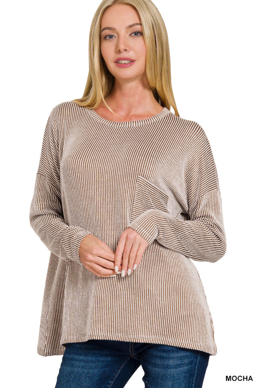 Ribbed Oversized Long Sleeve Top- Many Colors