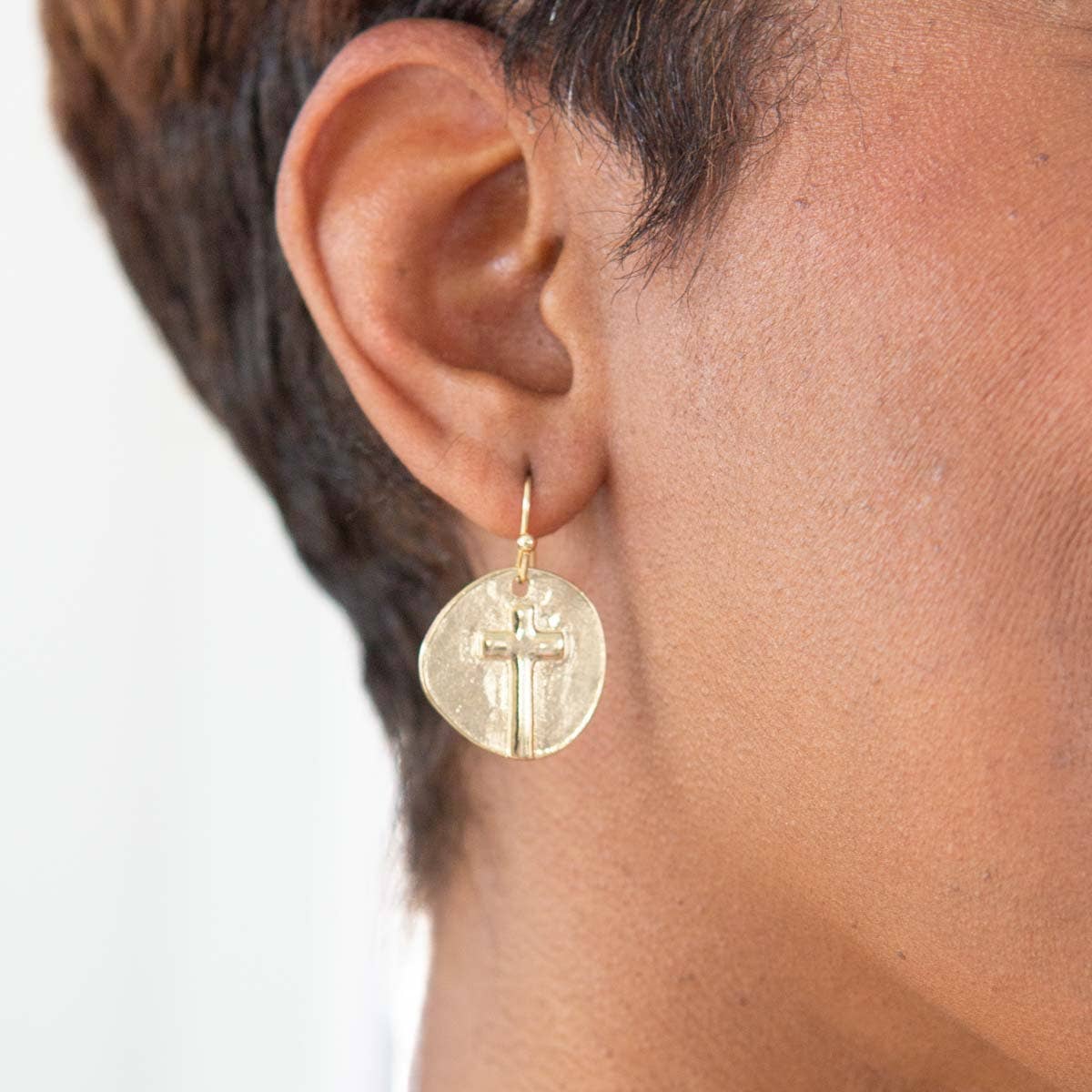 Ascension Cross Earrings Gold .75"
