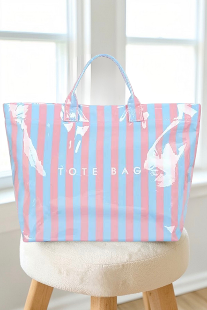 Pink and Blue Striped Tote Bag