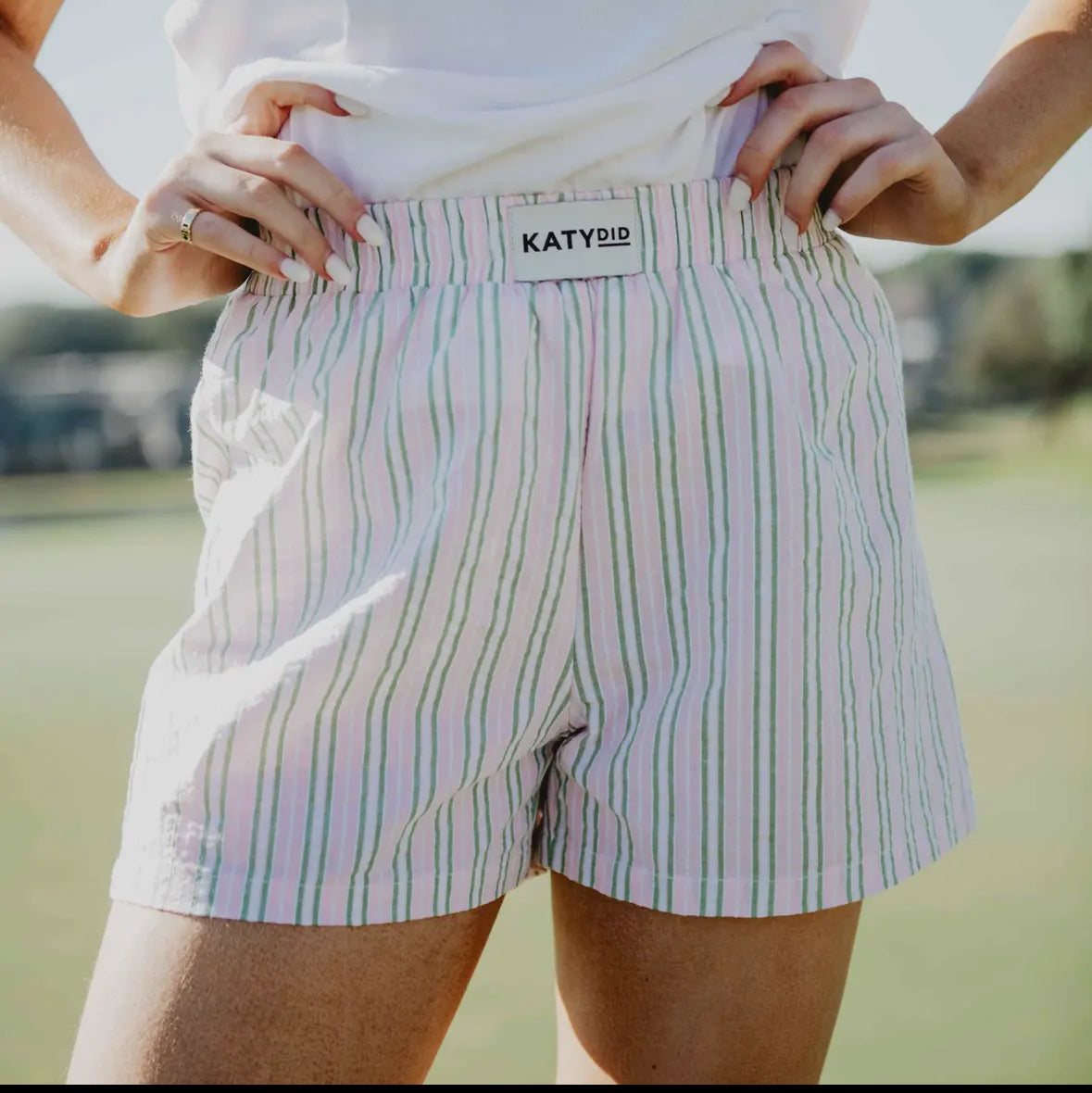Light Pink & Green Striped Boxer Shorts