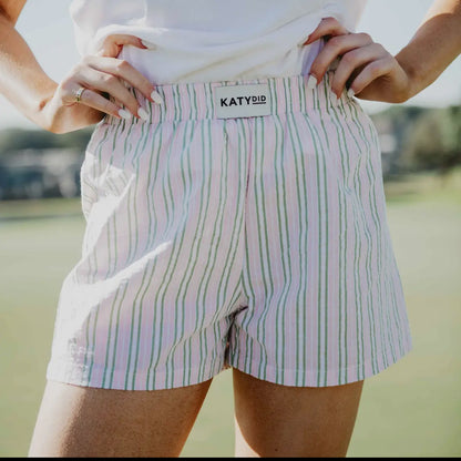 Light Pink & Green Striped Boxer Shorts