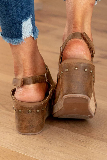 Vintage Studded Wedge Sandals