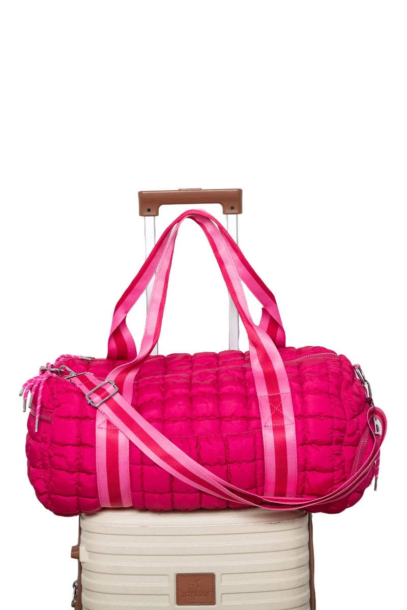 Hot Pink Striped Quilted Duffel Bag