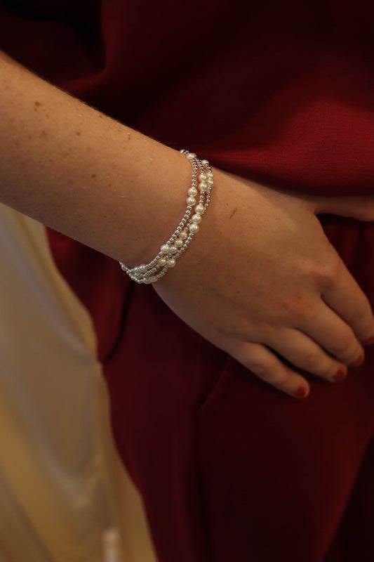 Lulu Mac Silver Pearl Bracelets