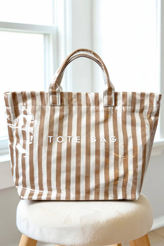 Tan and Beige Striped Tote Bag