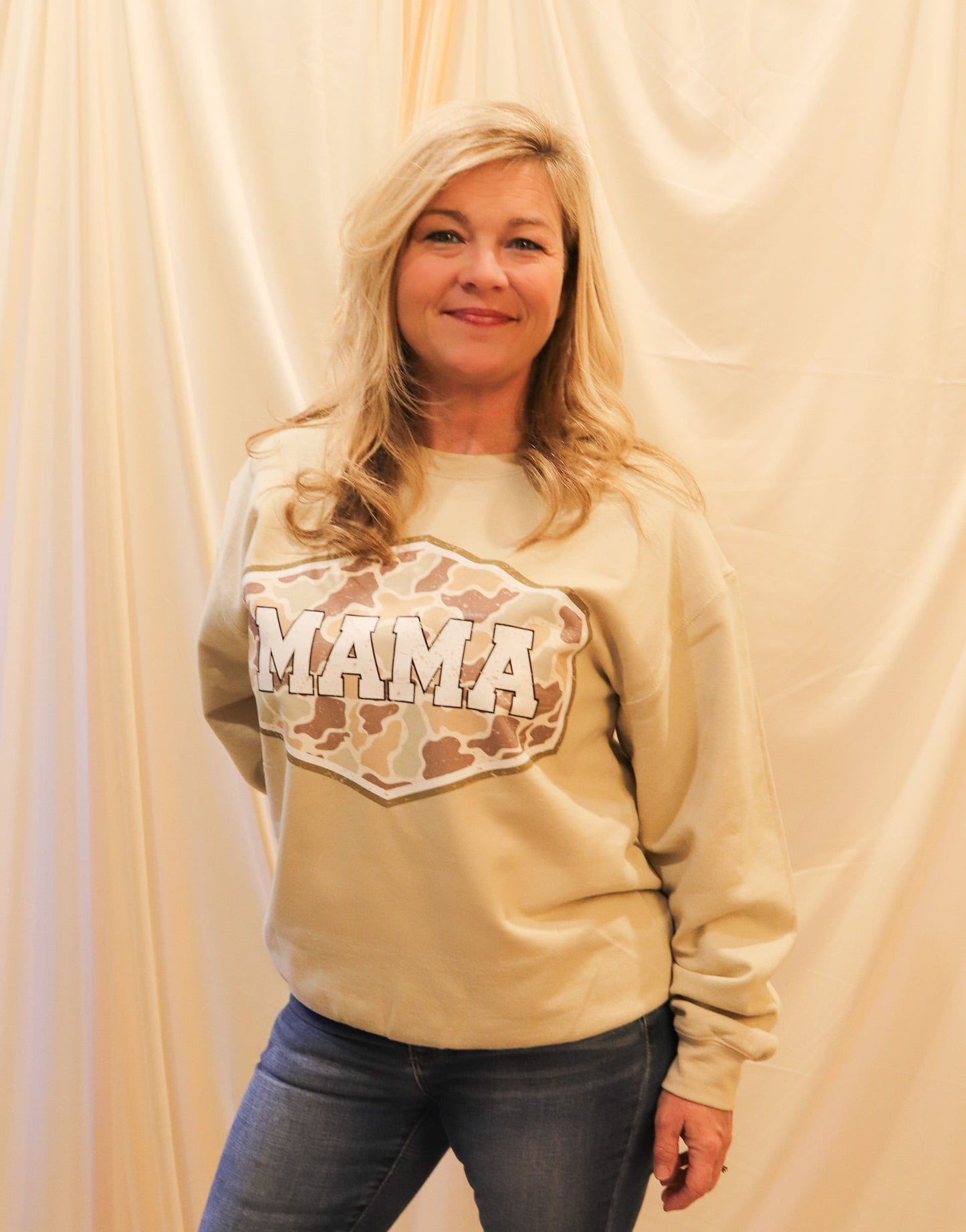 Duck Camo MAMA Graphic Crewneck on Sand