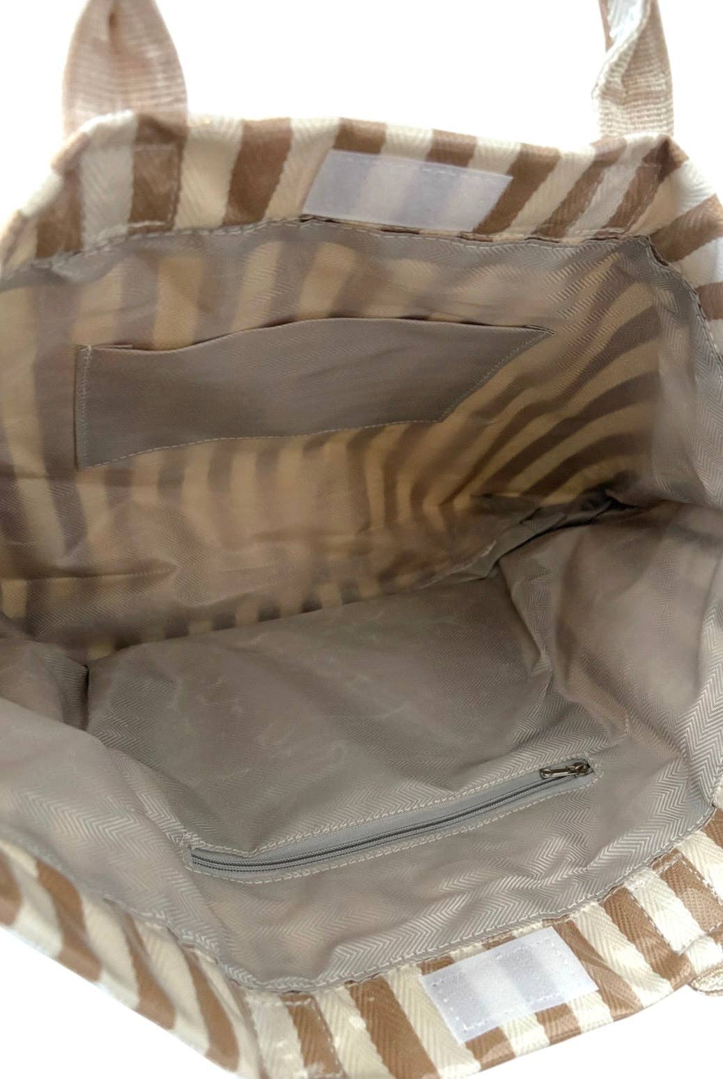Tan and Beige Striped Tote Bag