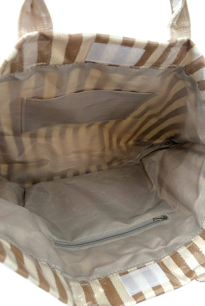 Tan and Beige Striped Tote Bag