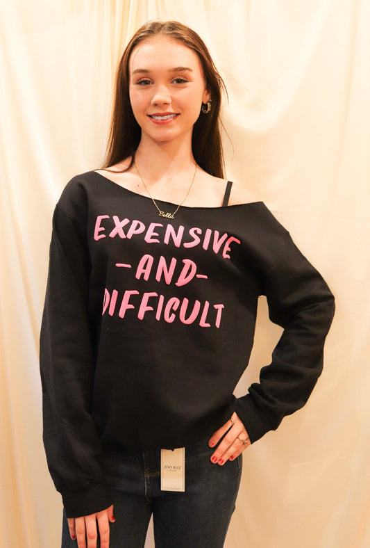 Expensive & Difficult Puff Off Shoulder Graphic Crewneck