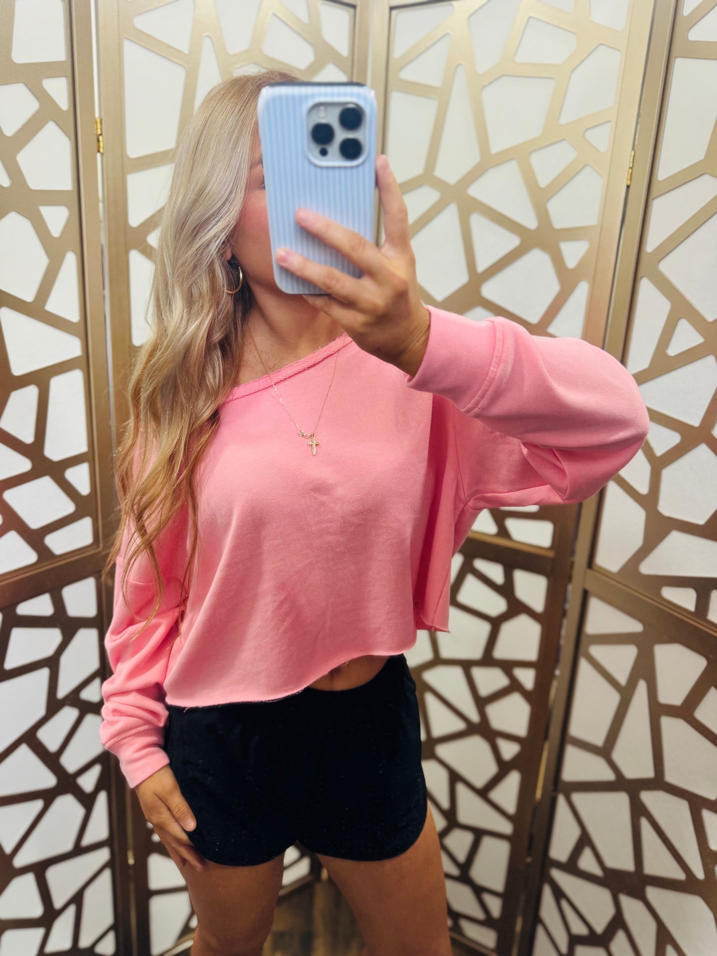 French Terry Boat Neck Cropped Top- Many Colors
