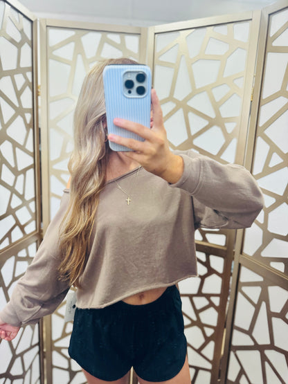 French Terry Boat Neck Cropped Top- Many Colors