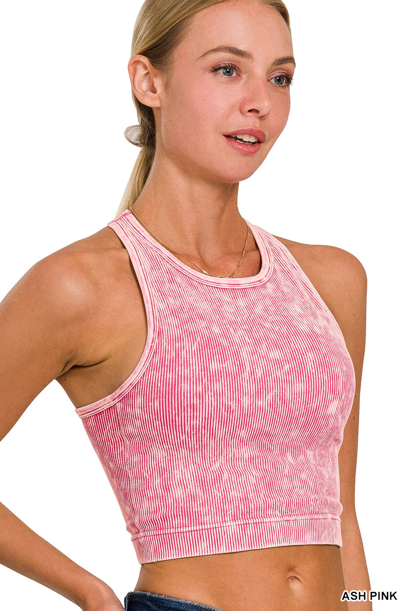 Ribbed Seamless High-Neck Cropped Tank