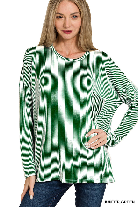 Ribbed Oversized Long Sleeve Top- Many Colors