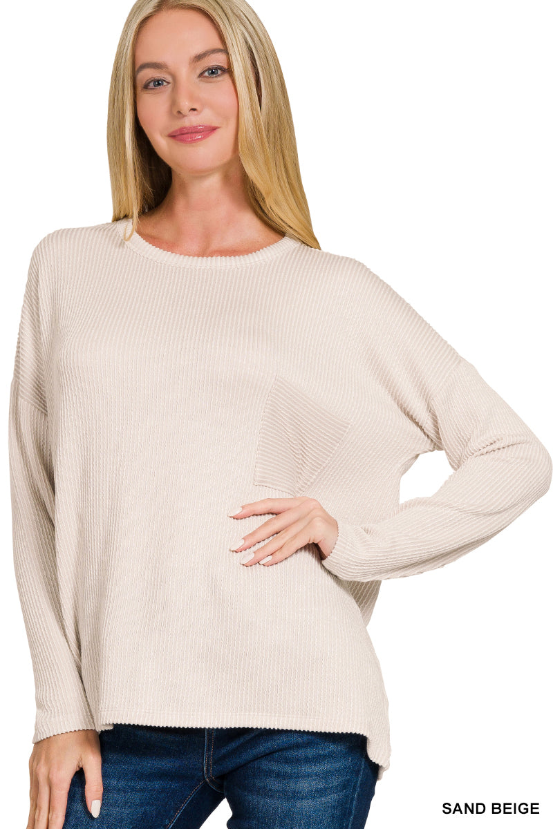 Ribbed Oversized Long Sleeve Top- Many Colors
