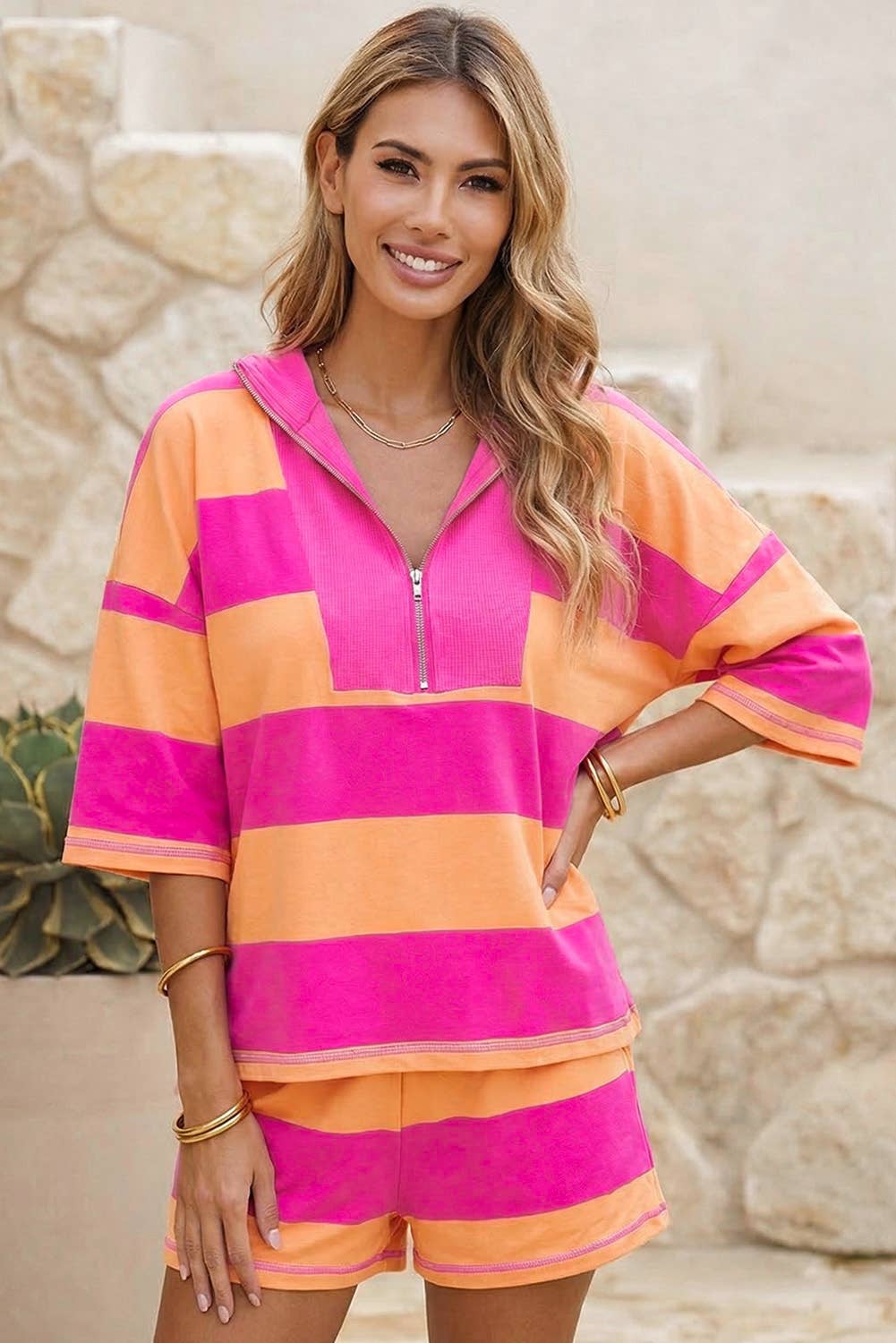 Half Zip Oversize Tee and Shorts Set