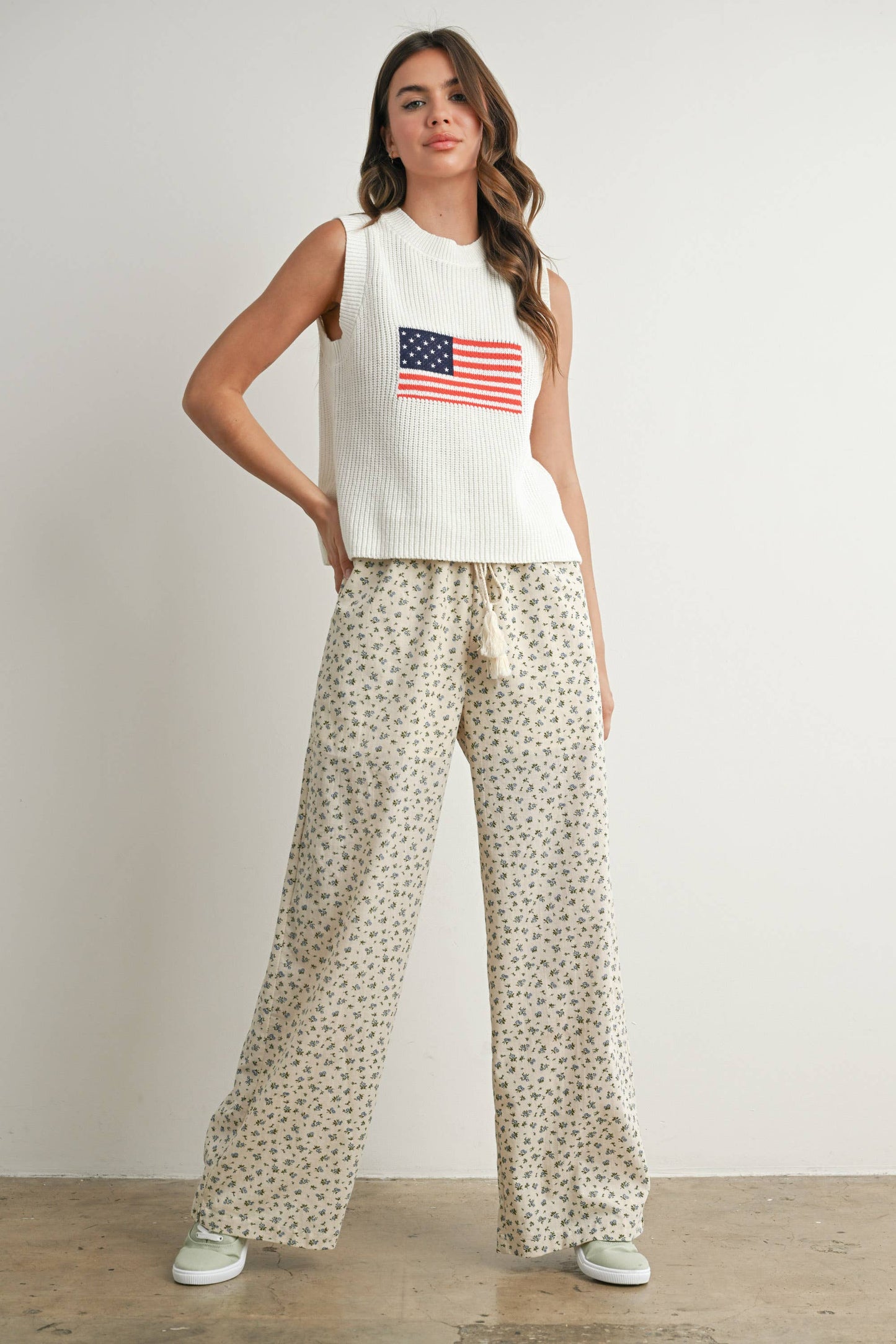 Flag Print Knitted Sleeveless Sweater