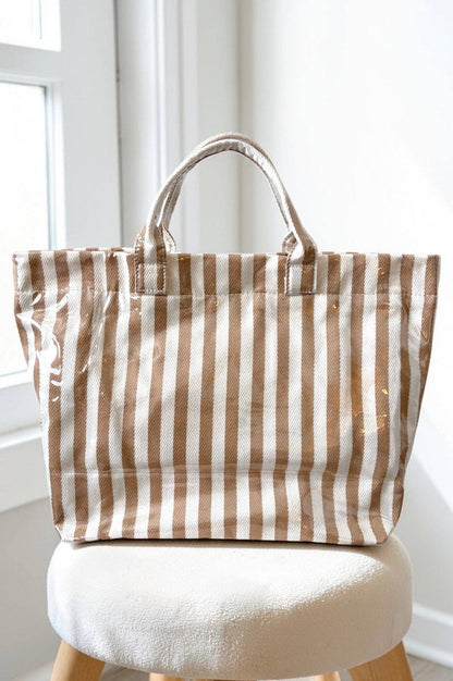 Tan and Beige Striped Tote Bag