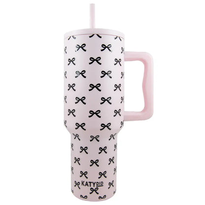 Black & Pink Mini Coquette Bows 30 Oz Tumbler w/ Handle