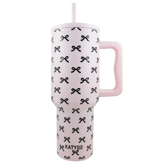 Black & Pink Mini Coquette Bows 30 Oz Tumbler w/ Handle