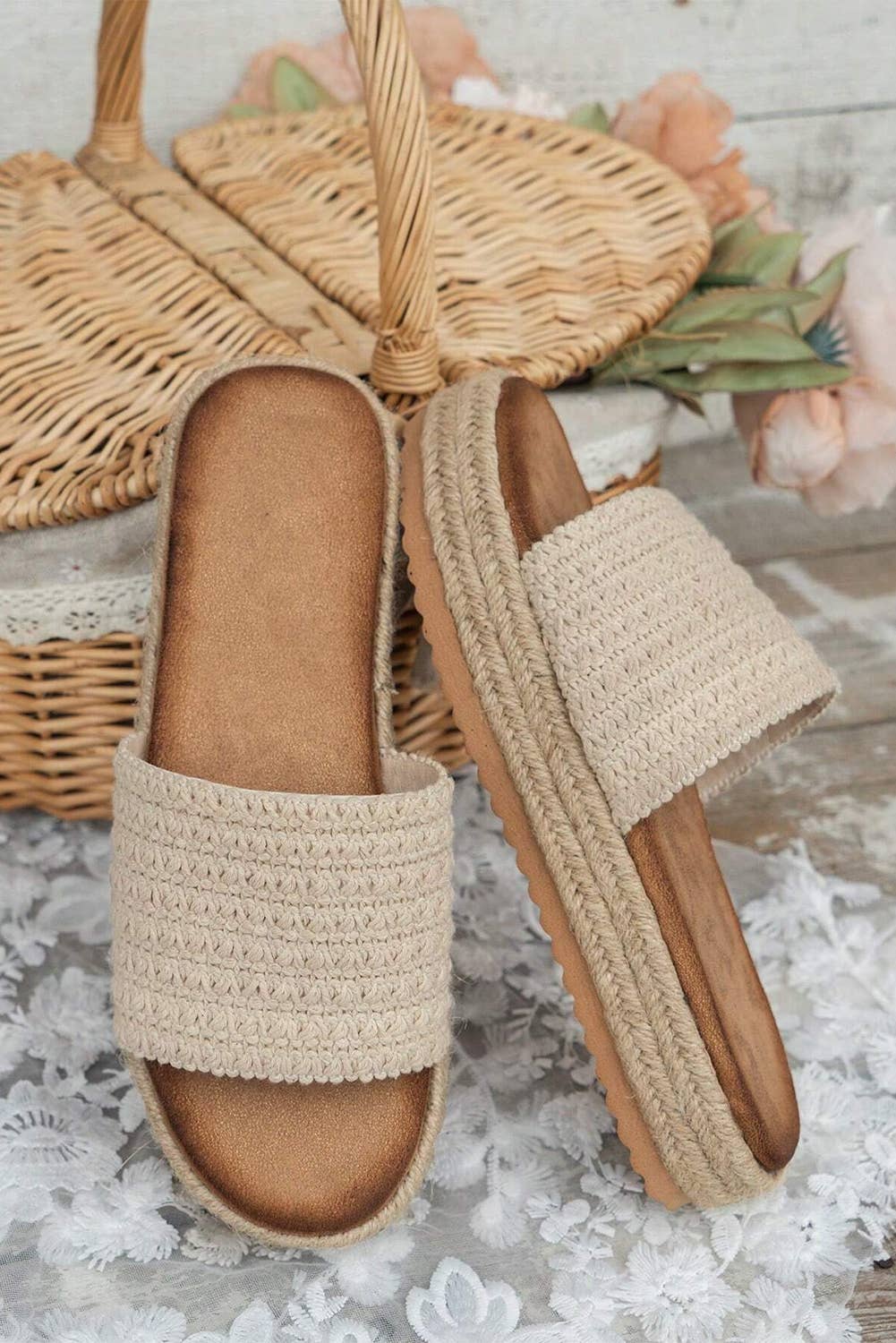 Boho Woven Wedge Slippers
